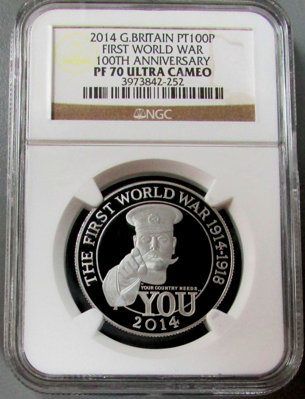 2014 PLATINUM GREAT BRITAIN WWI LORD KITCHENER  NGC PERFECT PROOF 70 ULTRA CAMEO ONLY 500 MINTED