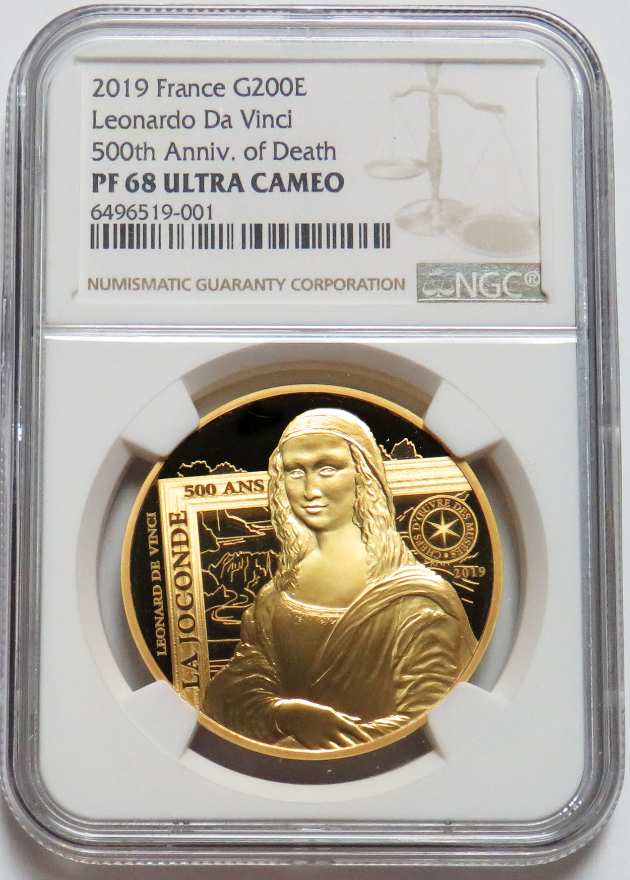 2019 GOLD FRANCE 200 EUROS 1 OZ LEONARDO DA VINCI 500th ANNIVERSARY of DEATH NGC PF 68 UC ONLY 500 MINTED