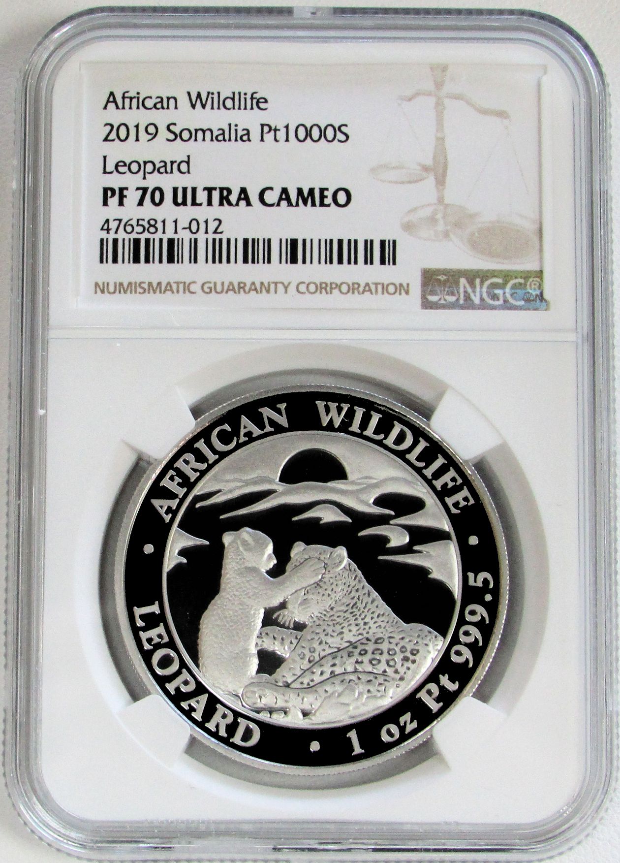 RARE 2019 PLATINUM 1 OZ SOMALIA 1000 SHILLINGS LEOPARD AFRICA WILDLIFE 