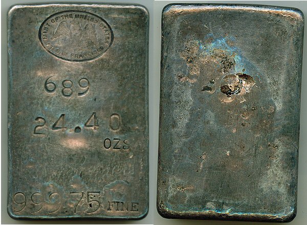 C. 1880 SILVER US MINT SAN FRANCISCO LARGE 24.40 OZS BAR INGOT