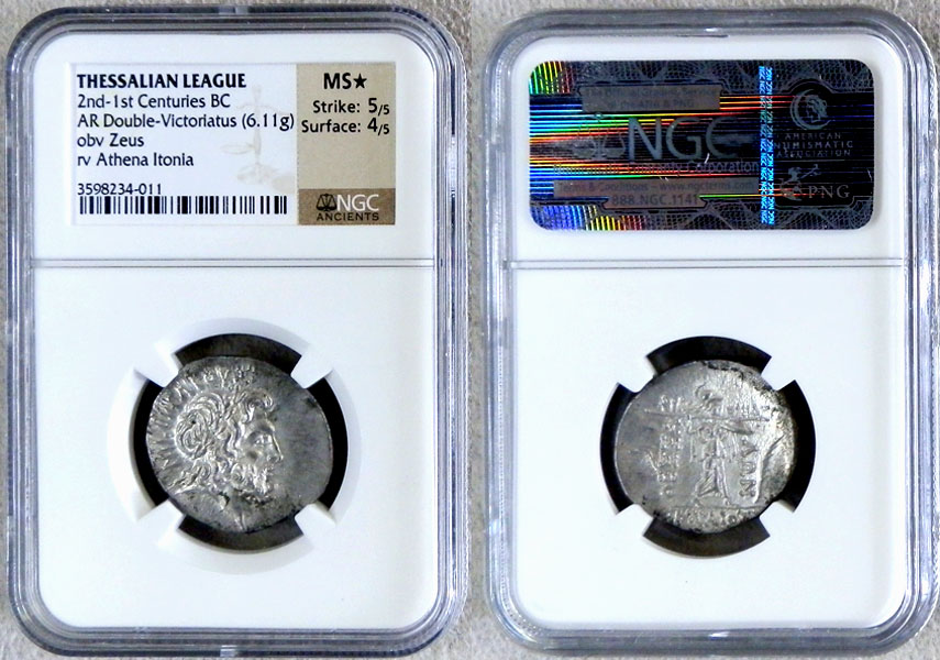 2nd - 1st CENTURIES BC SILVER THESSALY ZEUS NGC MINT STATE STAR