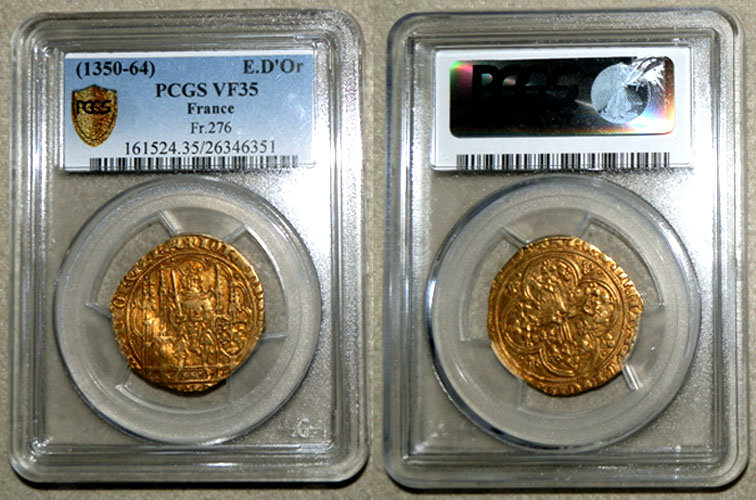 1350 - 1364 GOLD FRANCE ECU d'OR PCGS VF35 JOHN II THE GOOD