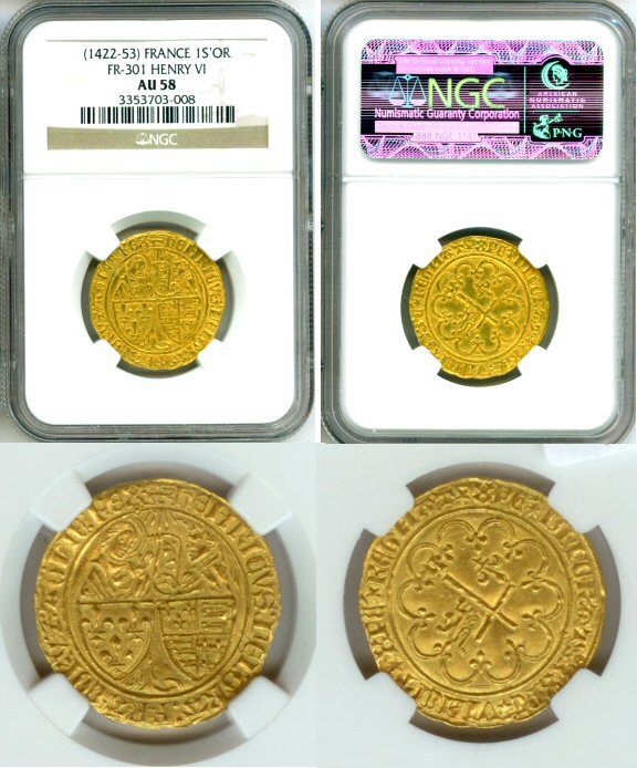 1422 - 1453 GOLD FRANCE SALUT D'OR COIN HENRY VI NGC AU58