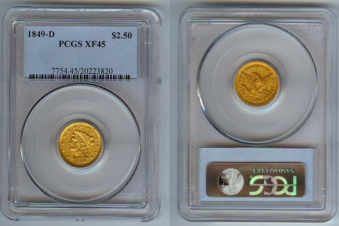 1849 D GOLD $2.50 DAHLONEGA PCGS XF 45