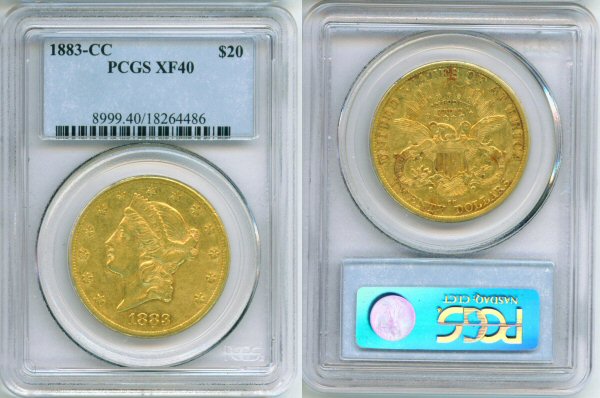 1883 CC GOLD 20 DOLLAR LIBERTY HEAD PCGS EF40