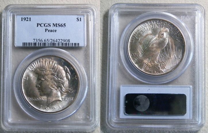 1921 SILVER U.S. PEACE DOLLAR PCGS MS 65 RARE HIGH GRADE