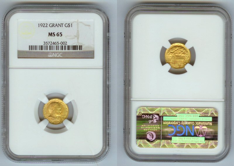 1922 GOLD $1 GRANT MEMORIAL DOLLAR NGC MS65 ULYSSES S. GRANT