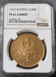 1923 GOLD AUSTRIA 100 CORONA IMPERIAL EAGLE NGC PROOF 61 CAMEO