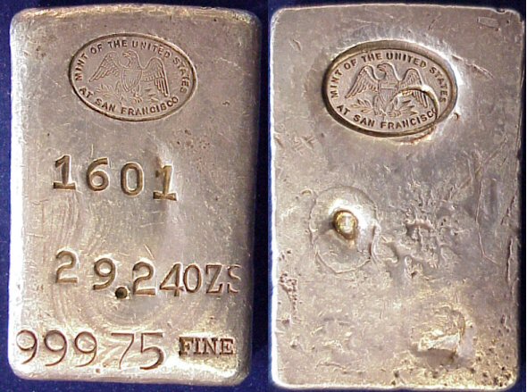 c. 1880 SILVER BAR U.S. MINT AT SAN FRANCISCO ASSAY INGOT  