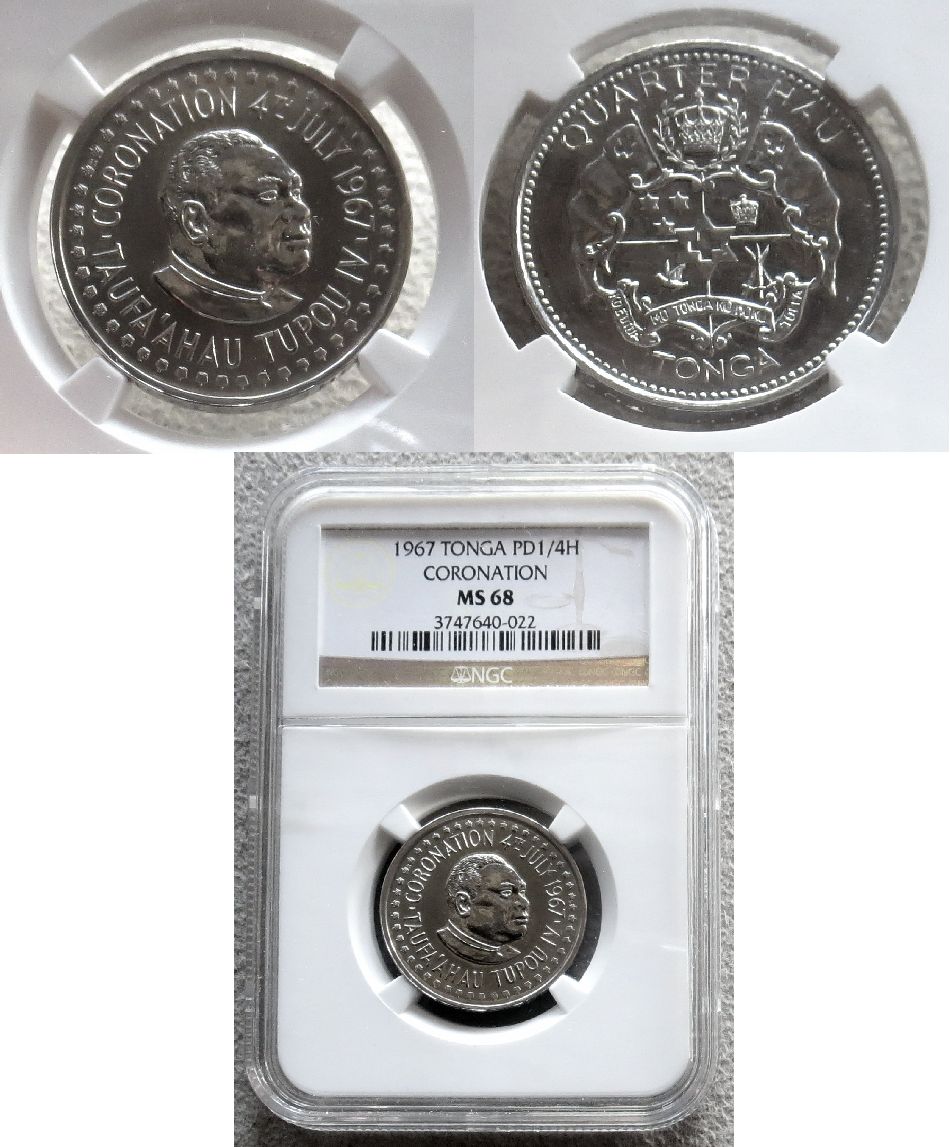1967 PALLADIUM TONGA 1/4 HAU 1/2 OZ + NGC MINT STATE  68 ONLY 1700 MINTED "HIGHTEST GRADE CERTIFIED FOR THIS COIN"