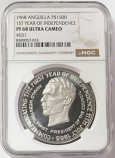 1968 PLATINUM 100 MINTED ANGUILLA $1500 FIRST YEAR OF INDEPENDENCE #031 NGC PF 68 UC