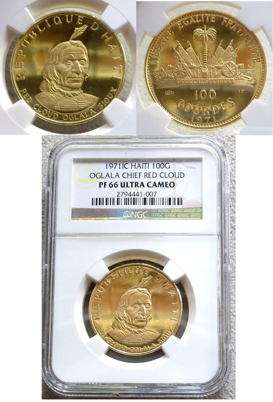 1971 GOLD HAITI 100 GOURDES NGC PROOF 66 ULTRA CAMEO "SIOUX CHIEF" ONLY 455 MINTED