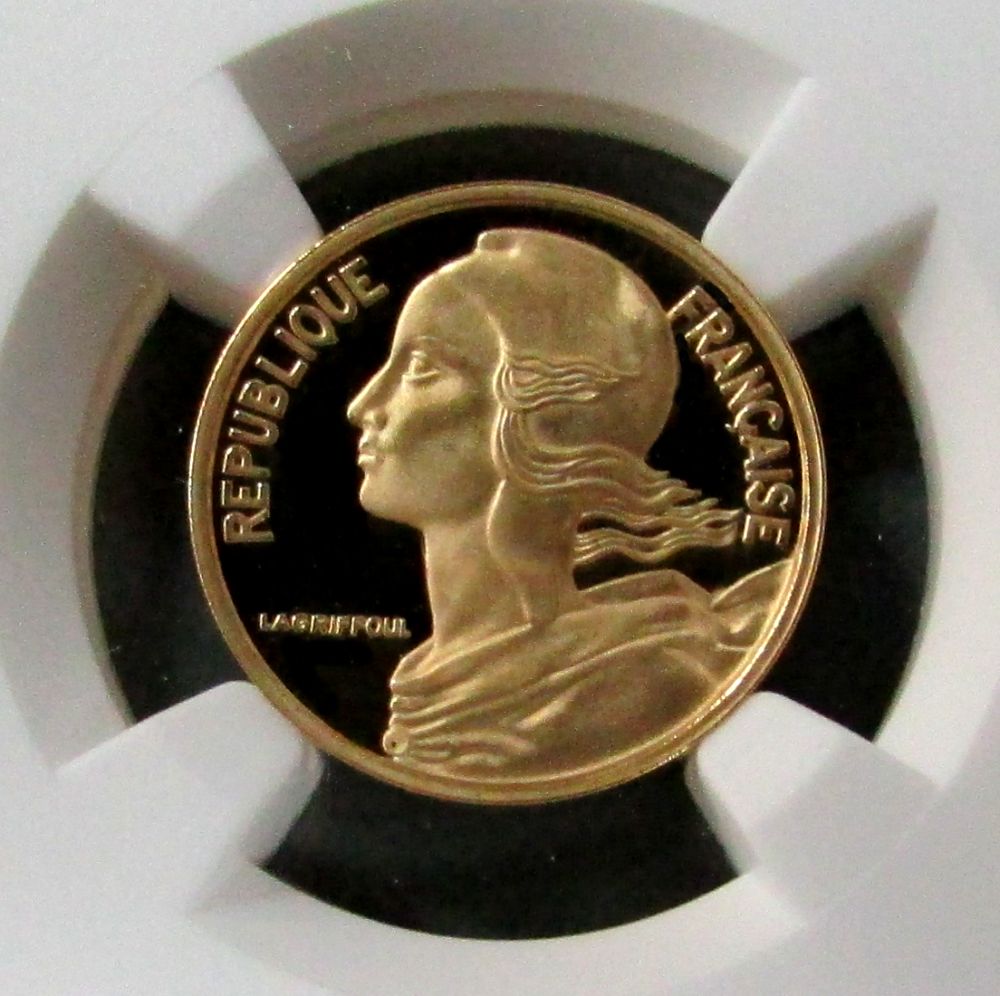 1974 GOLD FRANCE 5 CENTIME "PIEFORT PATTERN" NGC PROOF 68 ULTRA CAMEO ONLY 96 MINTED  