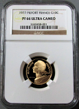 1977 GOLD FRANCE 10 CENTIME "PIEFORT" NGC PROOF 66 ULTRA CAMEO ONLY 43 MINTED