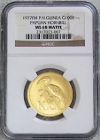 1977 FM GOLD PAPUA NEW GUINEA 100 KINA NGC MINT STATE 68 MATTE PAPUAN HORNBILL ONLY 100 MINTED