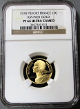 1978 GOLD FRANCE PIEFORT 10 CENTIME NGC PROOF 66 ULTRA CAMEO ONLY 139 MINTED