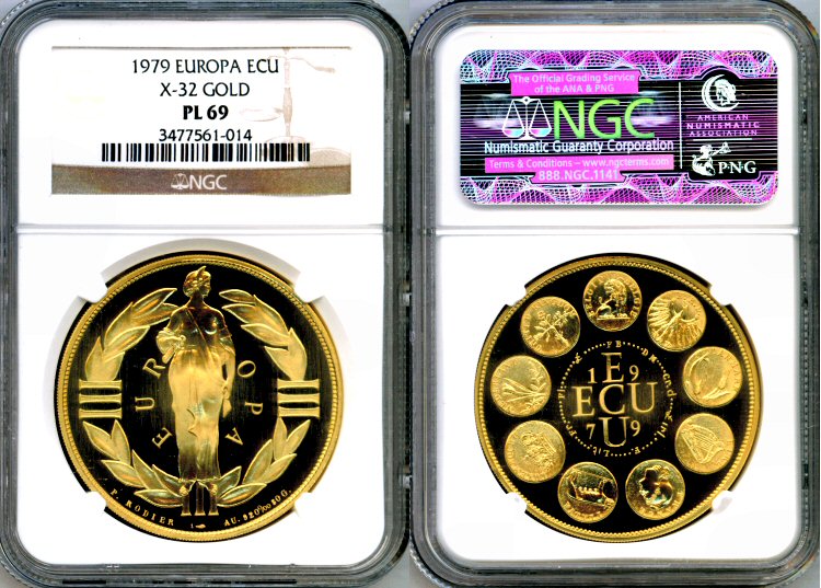 1979 A GOLD 50 GRAMS ECU EURO NGC PROOF LIKE 69 "EUROPA" ONLY 1,460 MINTED