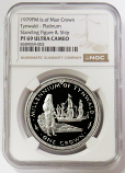 1979 PLATINUM ISLE OF MAN STANDING FIGURE & SHIP TYNWALD 1 CROWN NGC PROOF 69 ULTRA CAMEO 100 MINTED