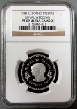 1981 PLATINUM LESOTHO 250 MALOTI NGC POOF 69 ULTRA CAMEO "ROYAL WEDDING" ONLY 200 MINTED