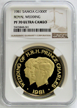 1981 GOLD SAMOA 1000 TALA PROOF ROYAL WEDDING COIN NGC PROOF 70 ULTRA CAMEO ONLY 100 MINTED