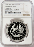 1982 PLATINUM ISLE OF MAN 100 MINTED 1 CROWN WORLD CUP SPAIN 5 PLAYERS NGC PF 69 UC