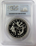 1982 PLATINUM ISLE OF MAN  1 CROWN XII WORLD CUP IN SPAIN PCGS PROOF 69 ONLY 100 MINTED