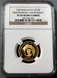 1983 GOLD BAHAMAS $100 NGC PROOF 69 ULTRA CAMEO "INDEPENDENCE ANNIVERSARY" ONLY 400 MINTED
