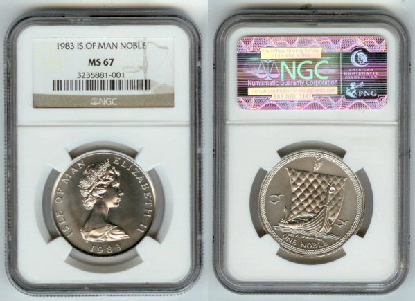 1983 PLATINUM ISLE OF MAN 1 OZ NOBLE NGC MINT STATE 67 ONLY 1,700  MINTED "FIRST YEAR NOBLE ISSUED"