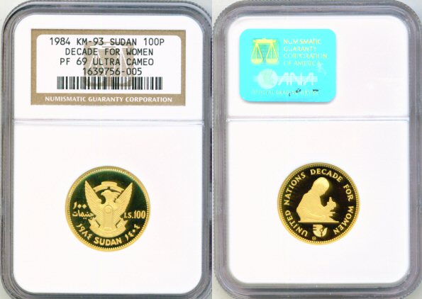 1984 GOLD SUDAN 100 PD NGC PF 69 UC RARE ONLY 513 MINTED