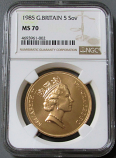 1985 GOLD GREAT BRITAIN 5 POUNDS NGC MINT STATE  70