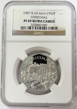 1987 PLATINUM  ISLE OF MAN 50 PENCE CHRISTMAS NGC PROOF 69 ULTRA CAMEO ONLY 50 MINTED