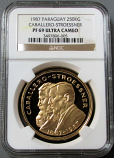 1987 GOLD PARAGUAY 250,000 GUARANIES "CABALLERO-STROESSNER" NGC PROOF 69 ULTRA CAMEO ONLY 250 MINTED