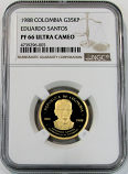 1988 GOLD COLOMBIA 35,000 PESOS EDUARDO SANTOS NGC PROOF 66 ULTRA CAMEO ONLY 900 MINTED