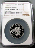  1988 PLATINUM FRANCE 10 FRANCS PIEFORT NGC PROOF 68 ULTRA CAMEO ROLAND GARROS "ONLY 10 MINTED" 