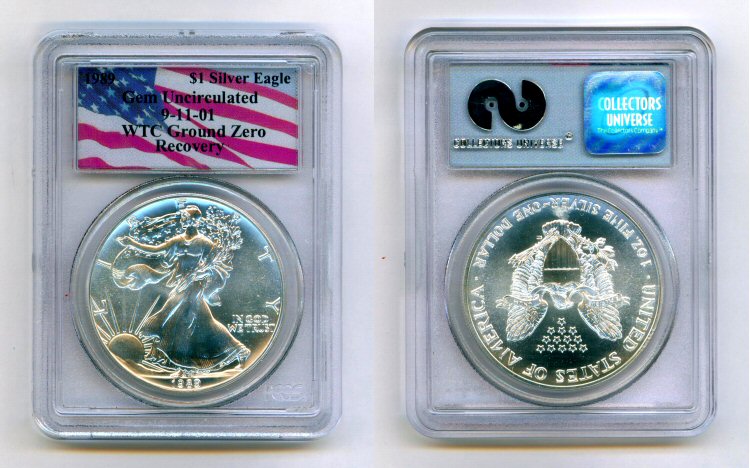 1989 SILVER $1 AMERICAN EAGLE WTC GROUND ZERO PCGS GEM UNC