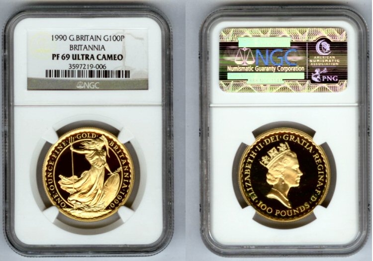 1990 GOLD GREAT BRITAIN £100 NGC PROOF 69UC BRITANNIA 262 MINTED