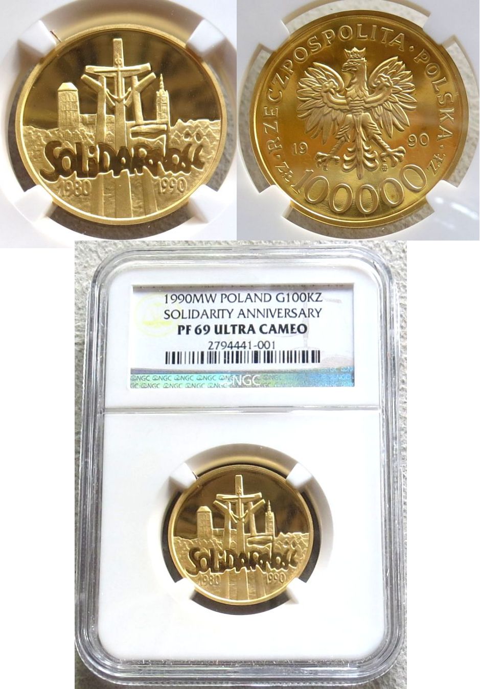 1990 GOLD POLAND 1,000 ZLOTYCH NGC PROOF 69 ULTRA CAMEO "SOLIDARITY ANNIVERSARY"