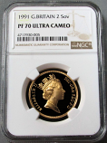 1991 GOLD GREAT BRITAIN NGC PROOF 70 ULTRA CAMEO 2 POUNDS PROOF SOVEREIGN COIN ONLY 509 MINTED