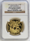 1992 GOLD FALKLAND ISLANDS FIRST SIGHTING 400TH ANNIVERSARY DISCOVERY 100 POUNDS NGC PROOF 69 ULTRA CAMEO 400 MINTED