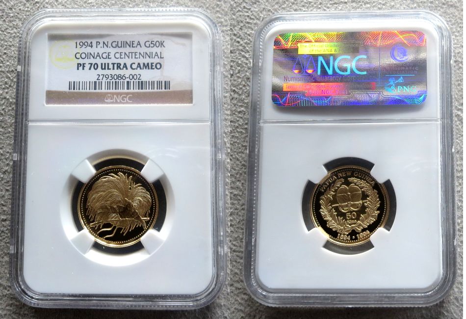 1994 GOLD PAPUA NEW GUINEA 50 KINA NGC PROOF 70 ULTRA CAMEO BIRD OF PARADISE