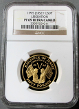 1995 GOLD JERSEY 50 POUNDS 50th ANNIVERSARY OF LIBERATION OF EUROPE 1945 COIN NGC PROOF 69 ULTRA CAMEO 500 MINTAGE