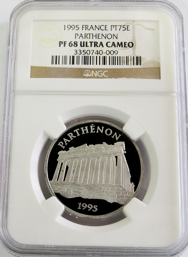 1995 PLATINUM FRANCE 500 FRANCS PARTHENON COIN NGC PROOF 68 ULTRA CAMEO ONLY 30 MINTED 