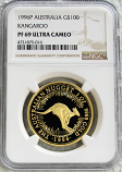 1996 P GOLD AUSTRALIA $100 KANGAROO NGC PROOF 69 ULTRA CAMEO ONLY 350 MINTED