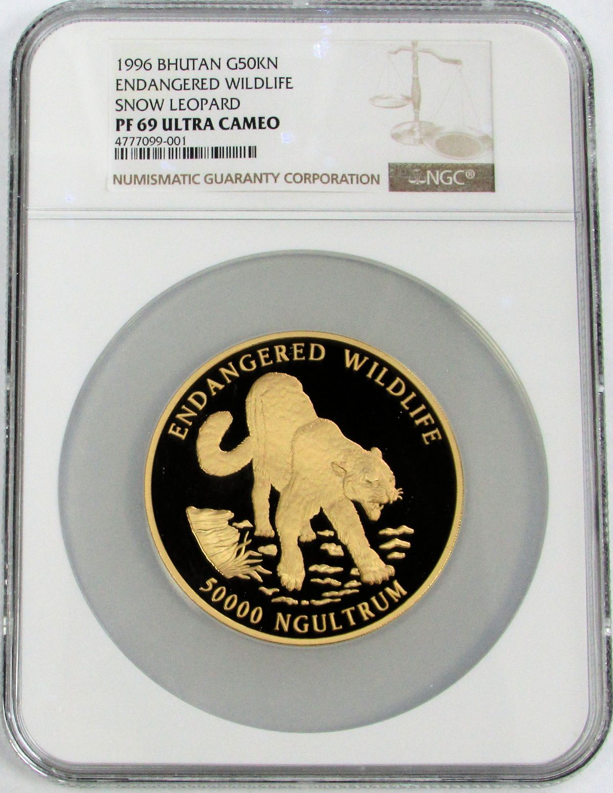 1996 GOLD BHUTAN 5oz 50000 NGULTRUMS LEOPARD NGC PROOF 69 ULTRA CAMEO 99 MINTED