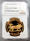 1996 GOLD GAMBIA ENDANGERED AFRICAN LION 200 DALASIS NGC PROOF 69 ULTRA CAMEO ONLY 1,000 MINTED