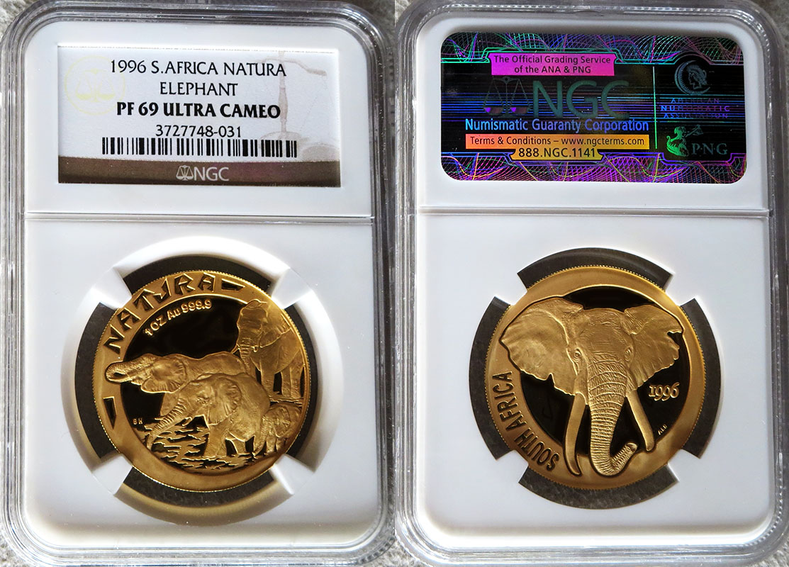 1996 GOLD SOUTH AFRICA NATURA NGC PROOF 69 ULTRA CAMEO "NATURA "THE BIG FIVE" SERIES -  ELEPHANT"