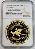 1999 P GOLD AUSTRALIA $200 KANGAROO 2 OZ COIN NGC PROOF 68 ULTRA CAMEO ONLY 189 MINTED