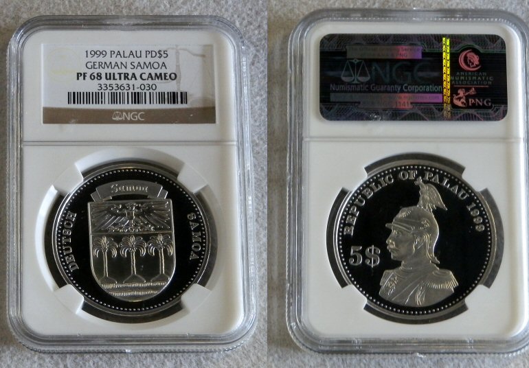 1999 PALLADIUM PALAU NGC PROOF 68 ULTRA CAMEO  KAISER WILHELM II GERMAN SAMOA ONLY 7 MINTED  