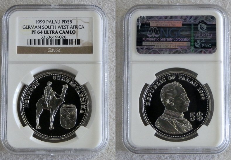 1999 PALLADIUM PALAU NGC PROOF 64 ULTRA CAMEO SOUTHWEST AFRICA EXTREAMELY RARE ONLY 7 MINTED 