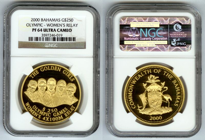 2000 GOLD BAHAMAS $250  NGC PROOF  64 ULTRA CAMEO ONLY 100 MINTED "GOLDEN GIRLS"
